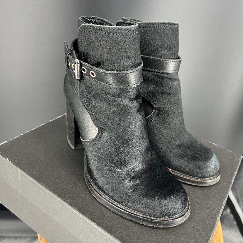 Allsaints Jules Jodhpur Pony Hair And Leather Belted Booties